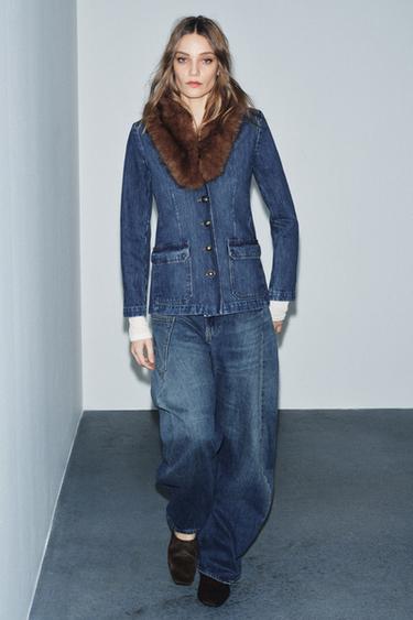 BLAZER DENIM CUELLO EFECTO PELO ZW COLLECTION - Azul de Zara