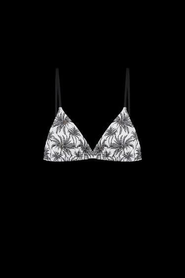 BIKINIOBERTEIL MIT PALMENPRINT - Cremefarben / Schwarz von Zara - Bild 0