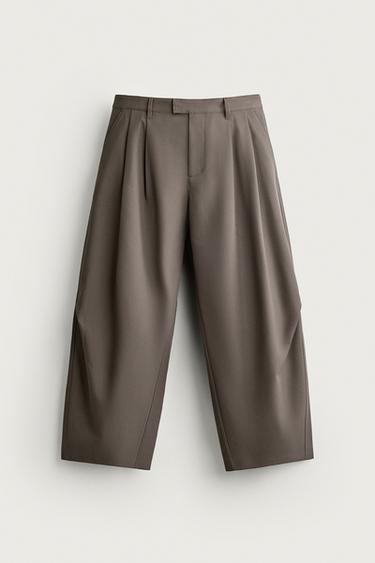 Zara 休閒版打褶長褲 - 棕色
