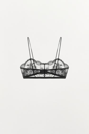 SUJETADOR BANDEAU ENCAJE - Negro de Zara