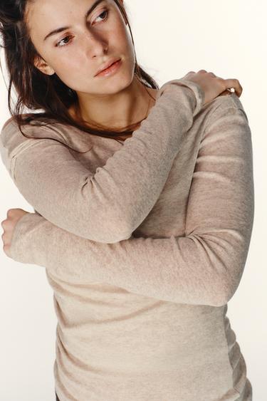 ASYMMETRIC MOCK LAYER T-SHIRT - Sand / Marl by Zara - Image 3