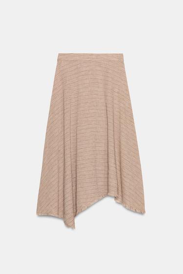 JUPE ASYMÉTRIQUE À RAYURES - Marron clair de Zara - Image 6