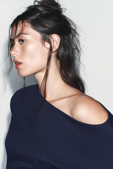 ASYMMETRIC COTTON SWEATSHIRT - Navy blue by Zara