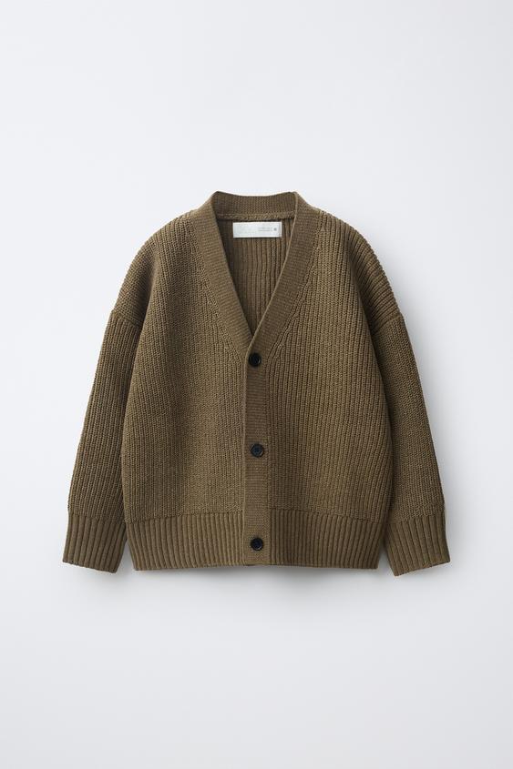 CHENILLE CARDIGAN - mid khaki by Zara - Image 0