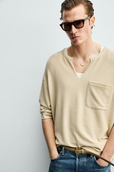 TEXTURED POLO T-SHIRT - Ecru by Zara - Image 4