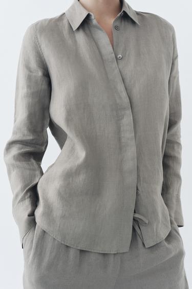 ZW COLLECTION 100% LINEN SHIRT - Light grey by Zara