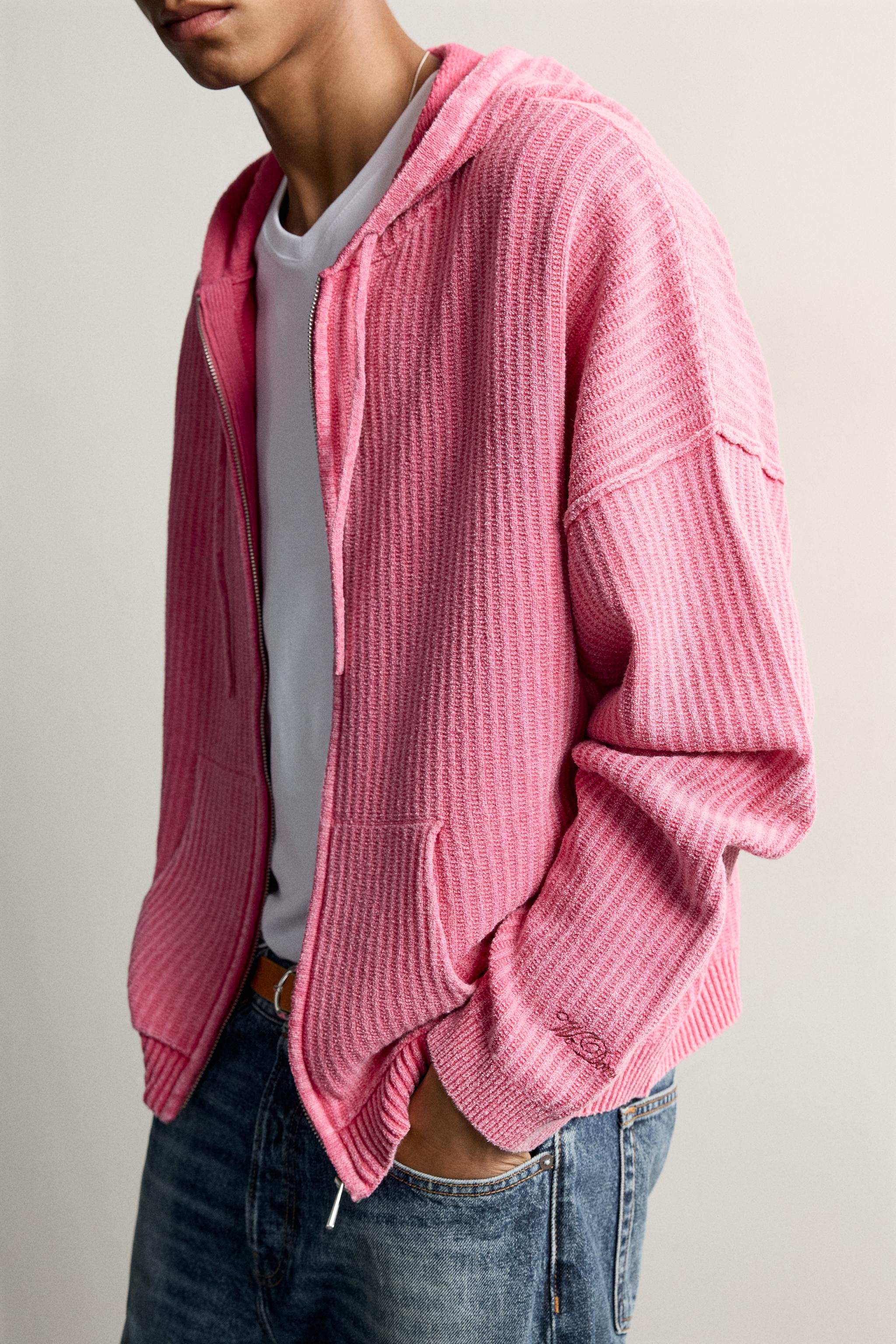 ZIP-UP HOODED KNIT SWEATSHIRT