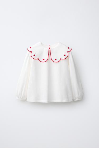 EMBROIDERED PETER PAN COLLAR BLOUSE - Oyster-white by Zara - Image 0