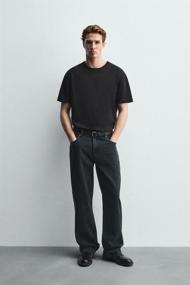 TEXTURED STRIPE JEANS - Blue by Zara