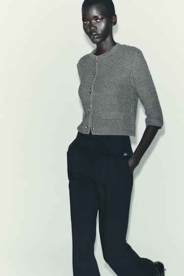 CARDIGAN WITH RHINESTONE BUTTONS - Grey by Zara - Image 2