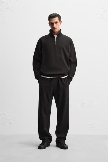 Zara ZIPPERED COLLAR HEAVY WEIGHT SWEATSHIRT - Black - Image 0