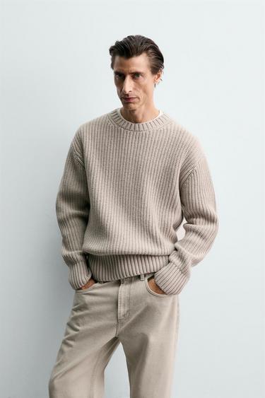 COTTON-WOOL TEXTURED SWEATER - Light sand by Zara