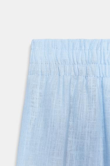 LINEN BLEND WIDE-LEG TROUSERS - Light blue by Zara - Image 7