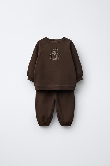 EMBROIDERED BEAR SWEATSHIRT AND JOGGERS SET - Dark brown by Zara