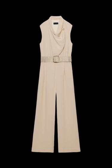 JUMPSUIT WITH BELT - Sand by Zara