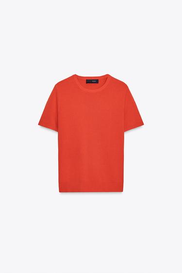 TOP EN MAILLE UNIE À MANCHES COURTES - Corail de Zara