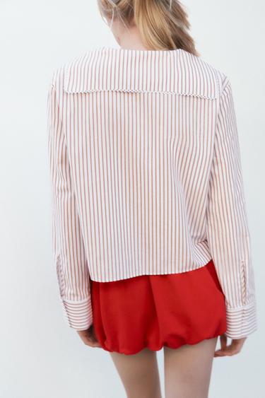 STRIPED POPLIN SHIRT WITH PETER PAN COLLAR - brown/white by Zara - Image 2