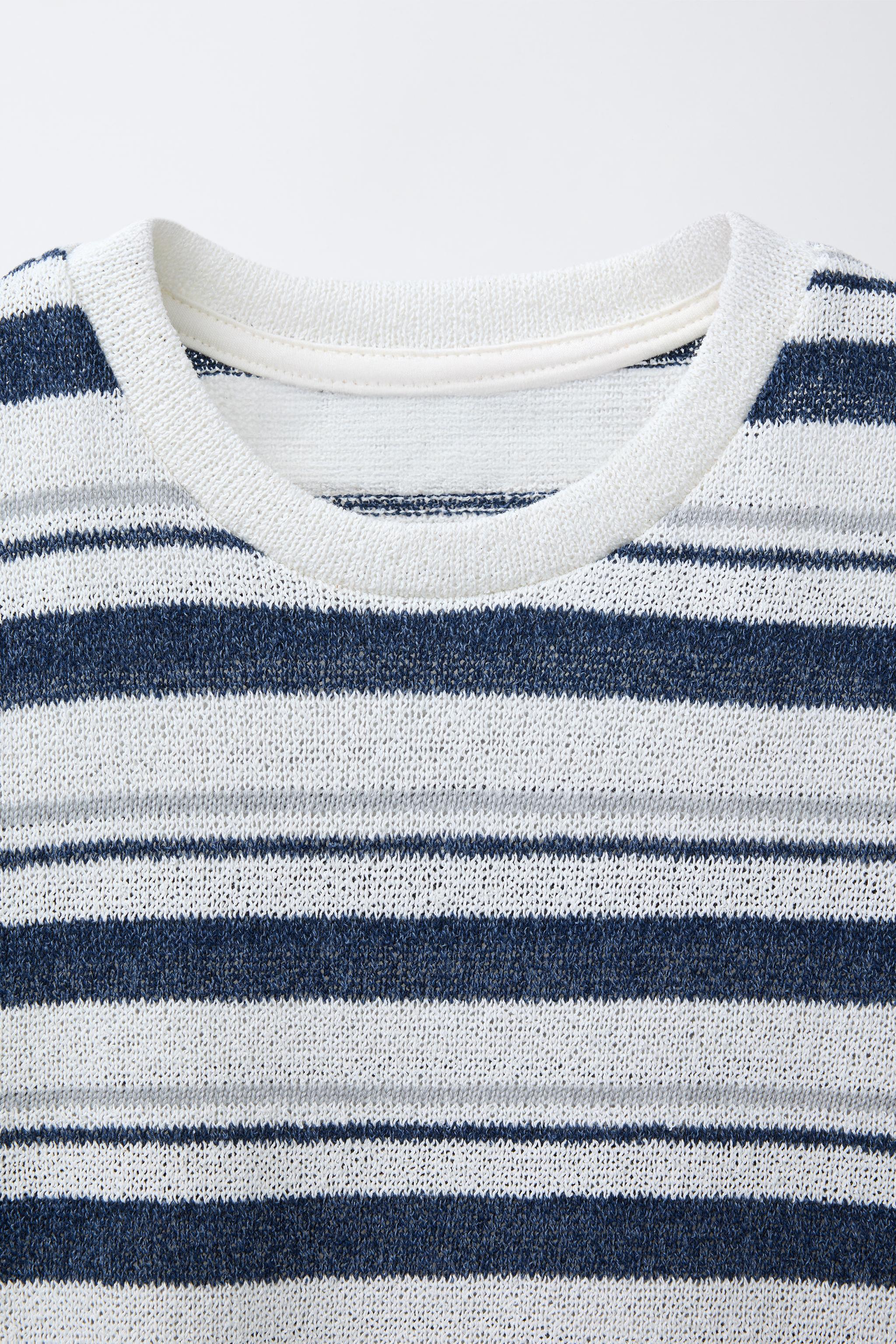★ドイツ発*ZARA*新作*ニットTシャツ/STRIPES★ ビスコース混紡ニットTシャツ - ブラック | ZARA Japan / 日本