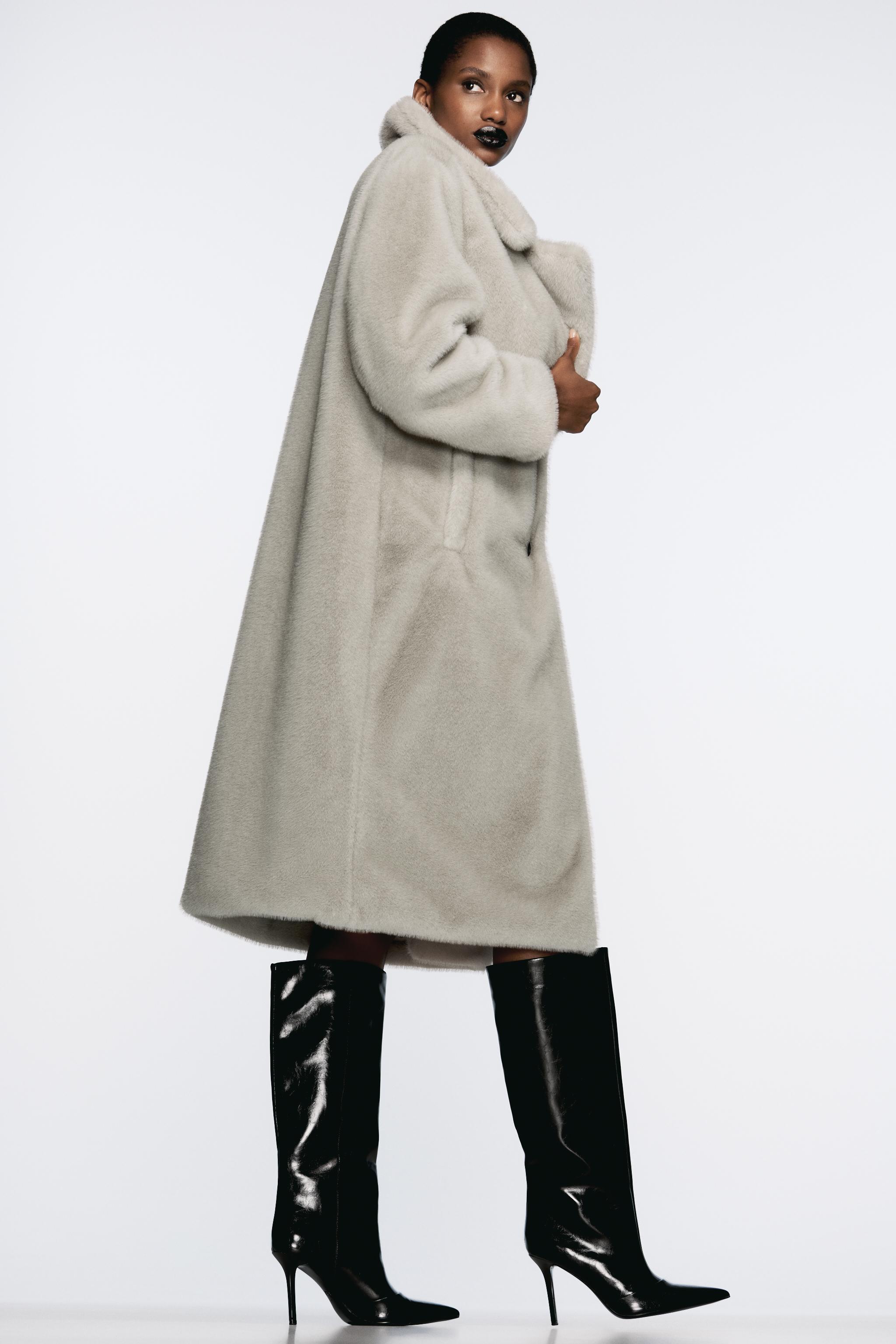 MANTEAU LONG EFFET FOURRURE Gris ZARA France