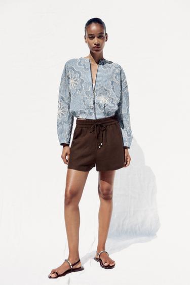 Zara 紋理飛行員外套 - 藍色 / 白色