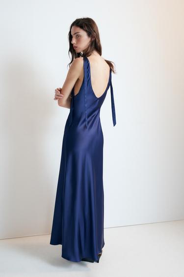 VESTIDO MIDI SATINADO - Azulón de Zara