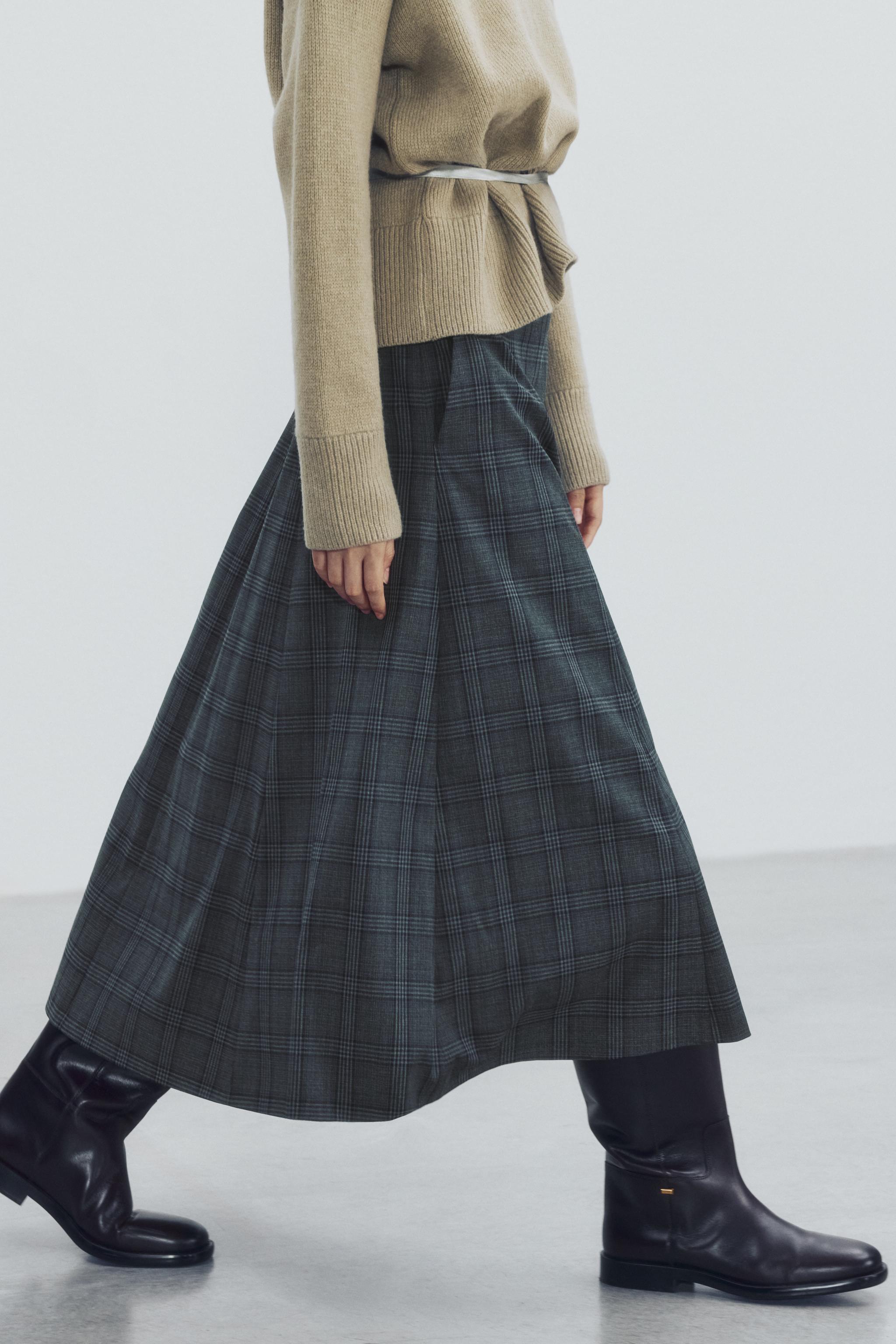 CHECK MIDI SKIRT ZW COLLECTION - Gray | ZARA United States