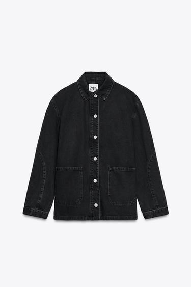 Zara TRF OVERSIZED DENIM JACKET - Black