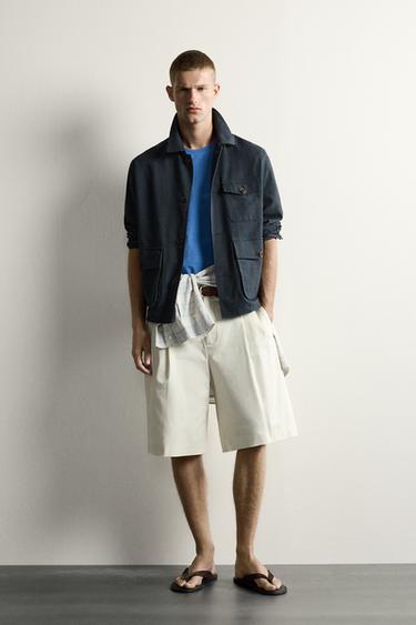 SOBRECAMISA RELAXED FIT BOLSILLOS - Gris / Azul de Zara - Imagen 0