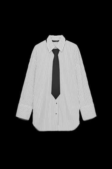 CAMISA POPELÍN CORBATA - Blanco / Negro de Zara - Imagen 0