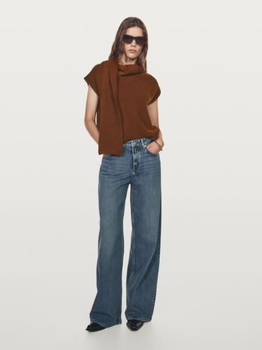 Chaleco punto cuello pico con bufanda - Visón vigoré de Zara