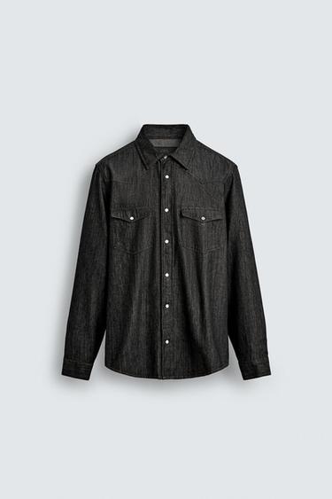 Zara WESTERN DENIM SHIRT - Black