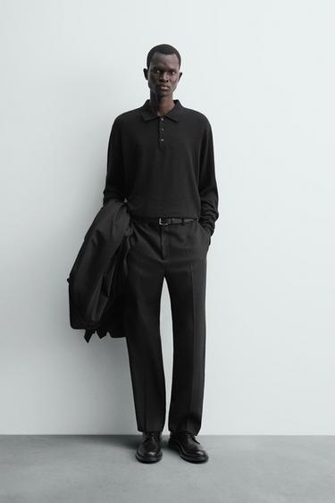 COTTON-WOOL KNIT POLO SHIRT - Black by Zara - Image 0