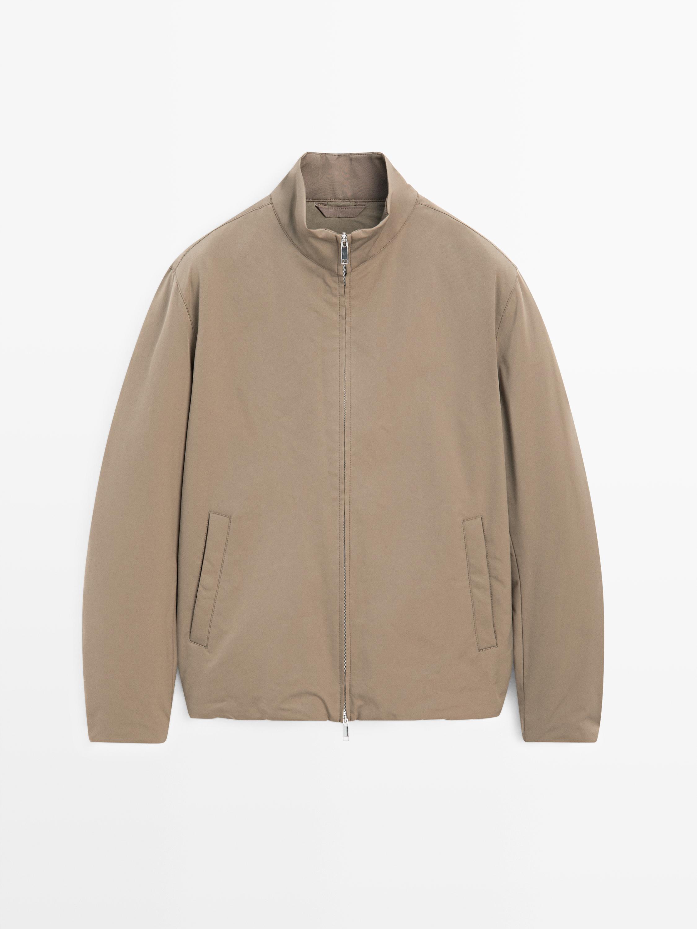 Water-repellent puffer jacket with high neck — Light khaki