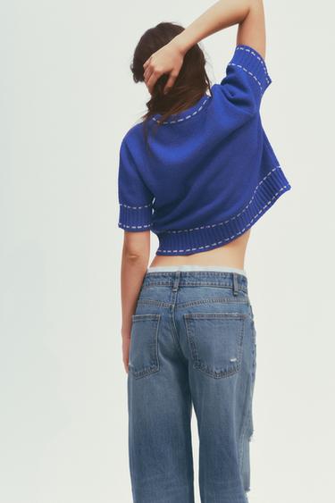 TOP WITH TOPSTITCHING - Bluish by Zara - Image 3