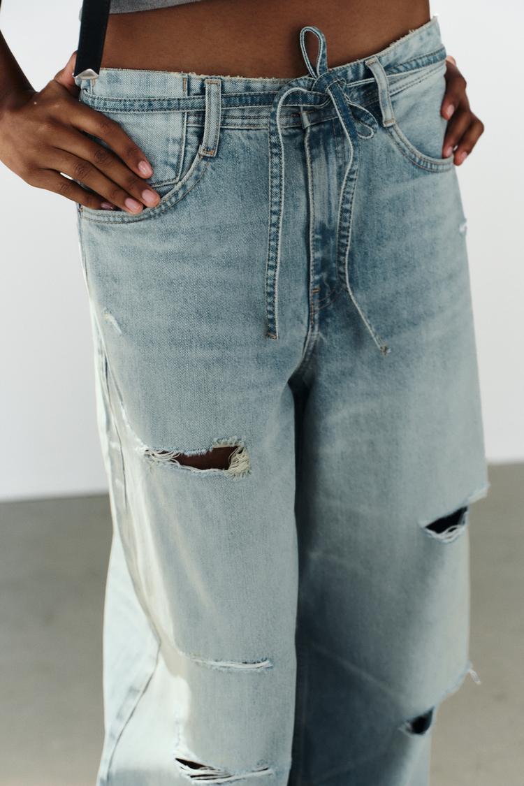 Jeans holgados rotos con cinturón de tiro medio TRF 4