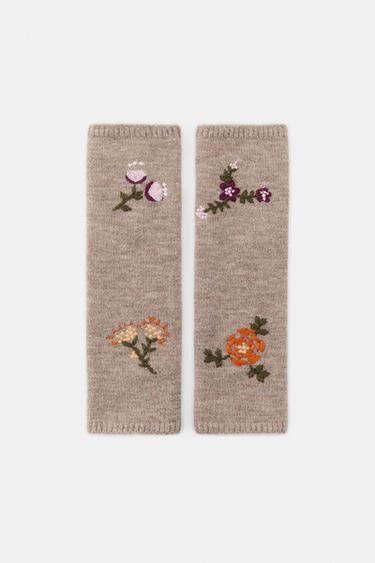 MITAINES EN MAILLE BRODÉES FLEURS - Marron clair de Zara - Image 2