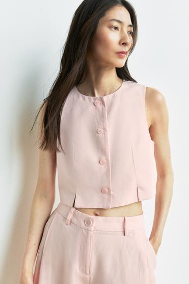 SHORT WAISTCOAT WITH VENTS - Pink by Zara
