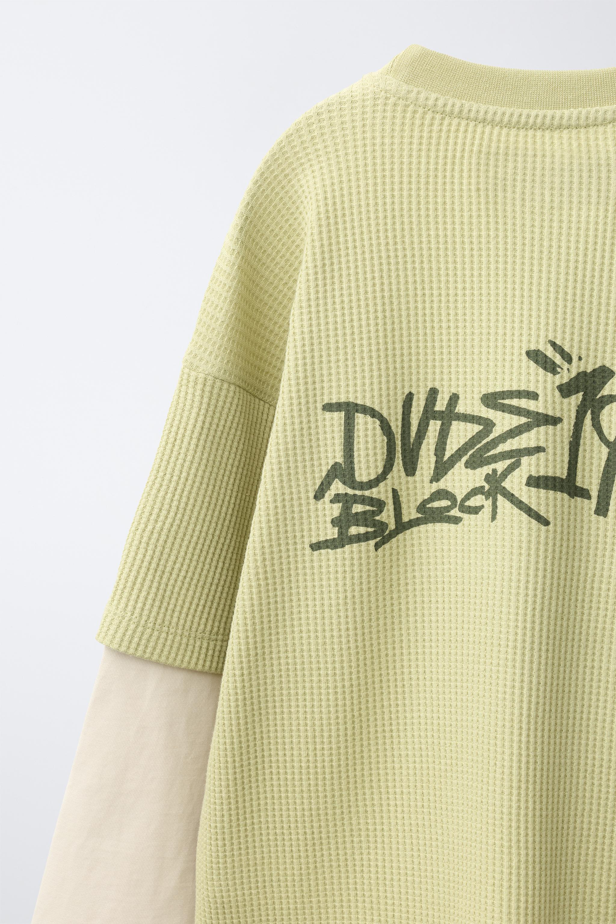 Детские футболки Zara LAYERED LONG SLEEVE WAFFLE T-SHIRT — фото 4