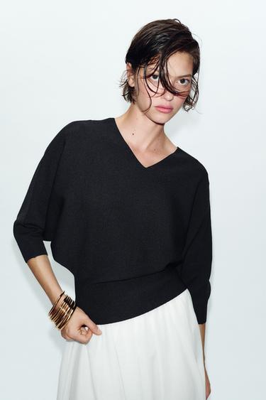 Zara BALLOON SLEEVE KNIT JUMPER - Black