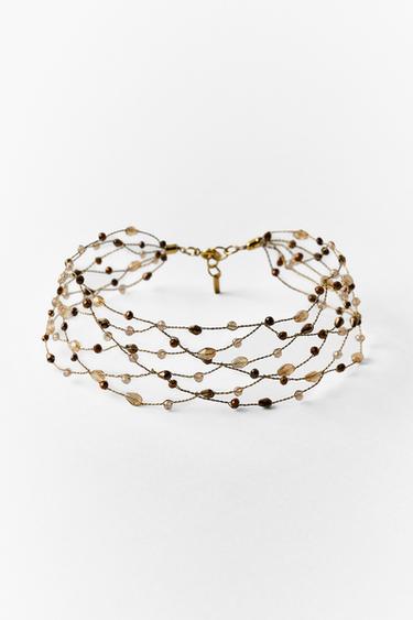 METALLIC THREAD STONE CHOKER NECKLACE — Golden 1