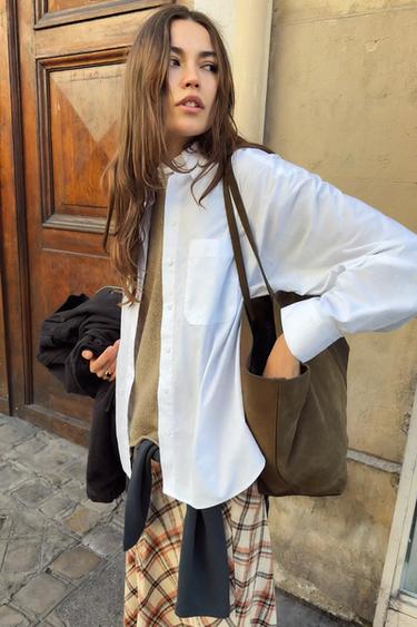 POPLIN SHIRT WITH POCKET - White by Zara