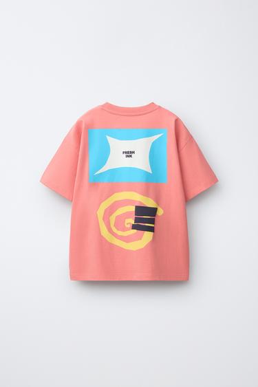 T-SHIRT WITH RAISED PRINT - Intense coral by Zara - Image 1