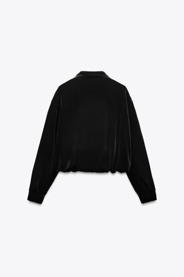 VELVET BOMBER JACKET - Black by Zara - Image 4