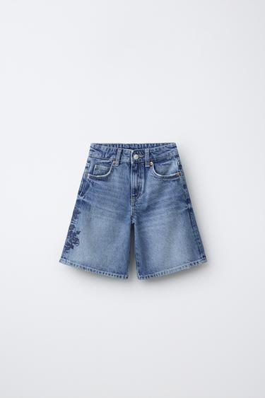 ДЖИНСОВЫЕ ШОРТЫ С ВЫШИВКОЙ И РАЗРЕЗАМИ — СИНИЙ от Zara