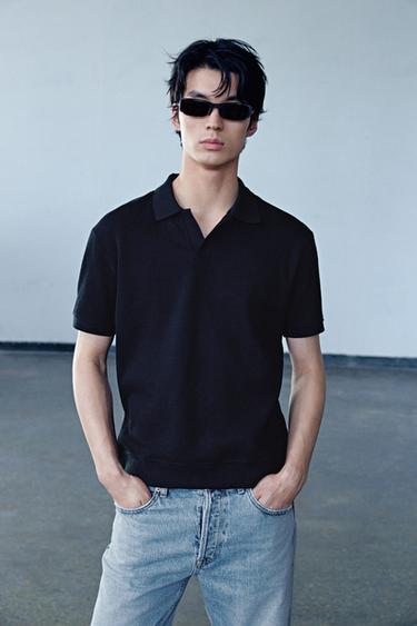 Zara 直條紋理 POLO 衫 - 黑色