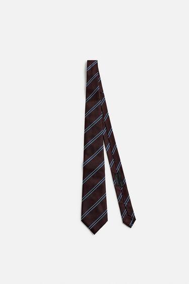 CRAVATE 100 % SOIE RAYURES - Grenat de Zara - Image 2