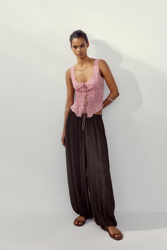 TOP À PLIS ET NŒUDS - Rose de Zara - Image 0