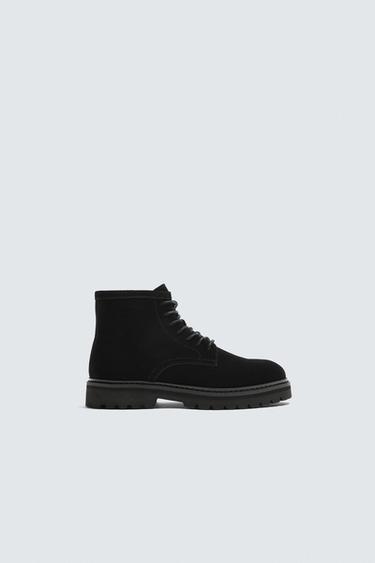 LEATHER LACE-UP BOOTS - Black by Zara
