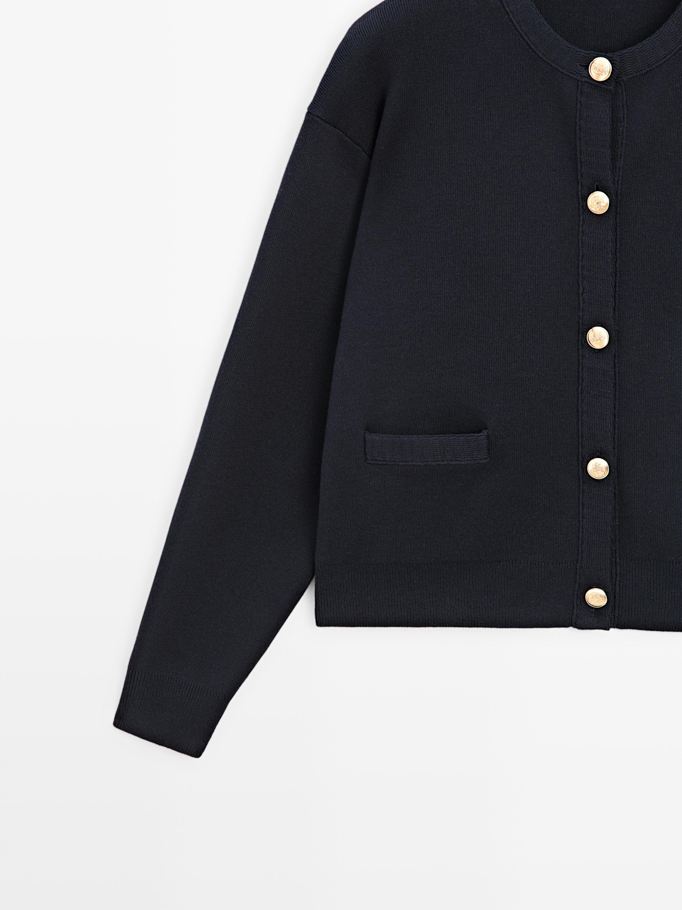 Cotton knit cardigan with gold buttons