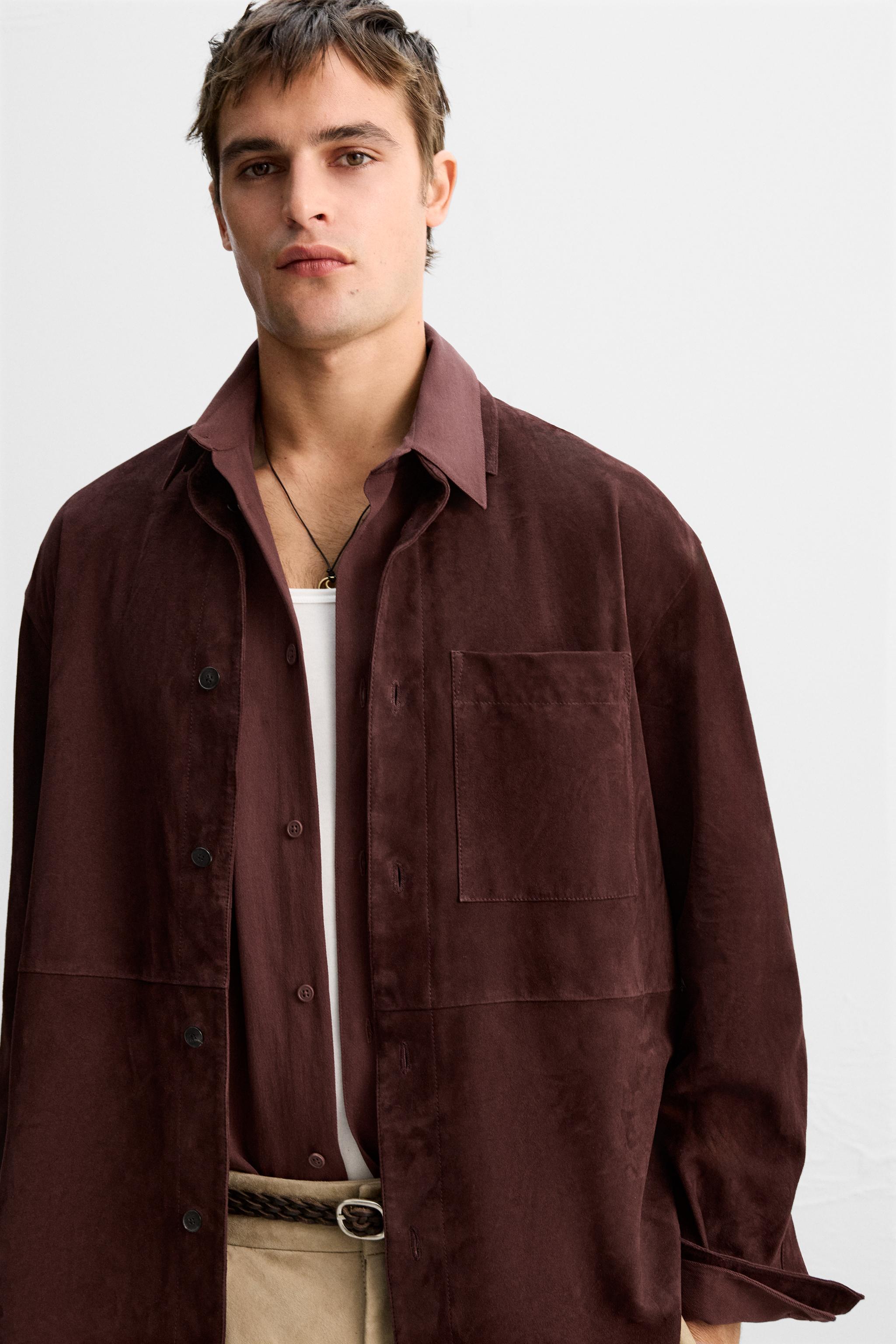 限定版スエードレザーシャツジャケット - ブラウン | ZARA Japan 限定版スエードレザーシャツジャケット - ブラウン | ZARA Japan